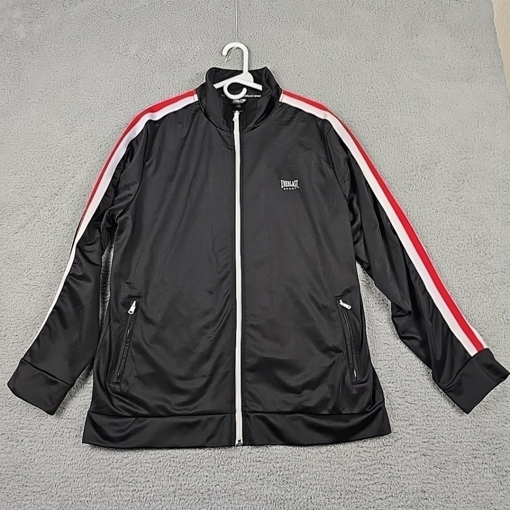 EVERLAST Men's Full Zip Warm-up Jacket Black Red Size XL